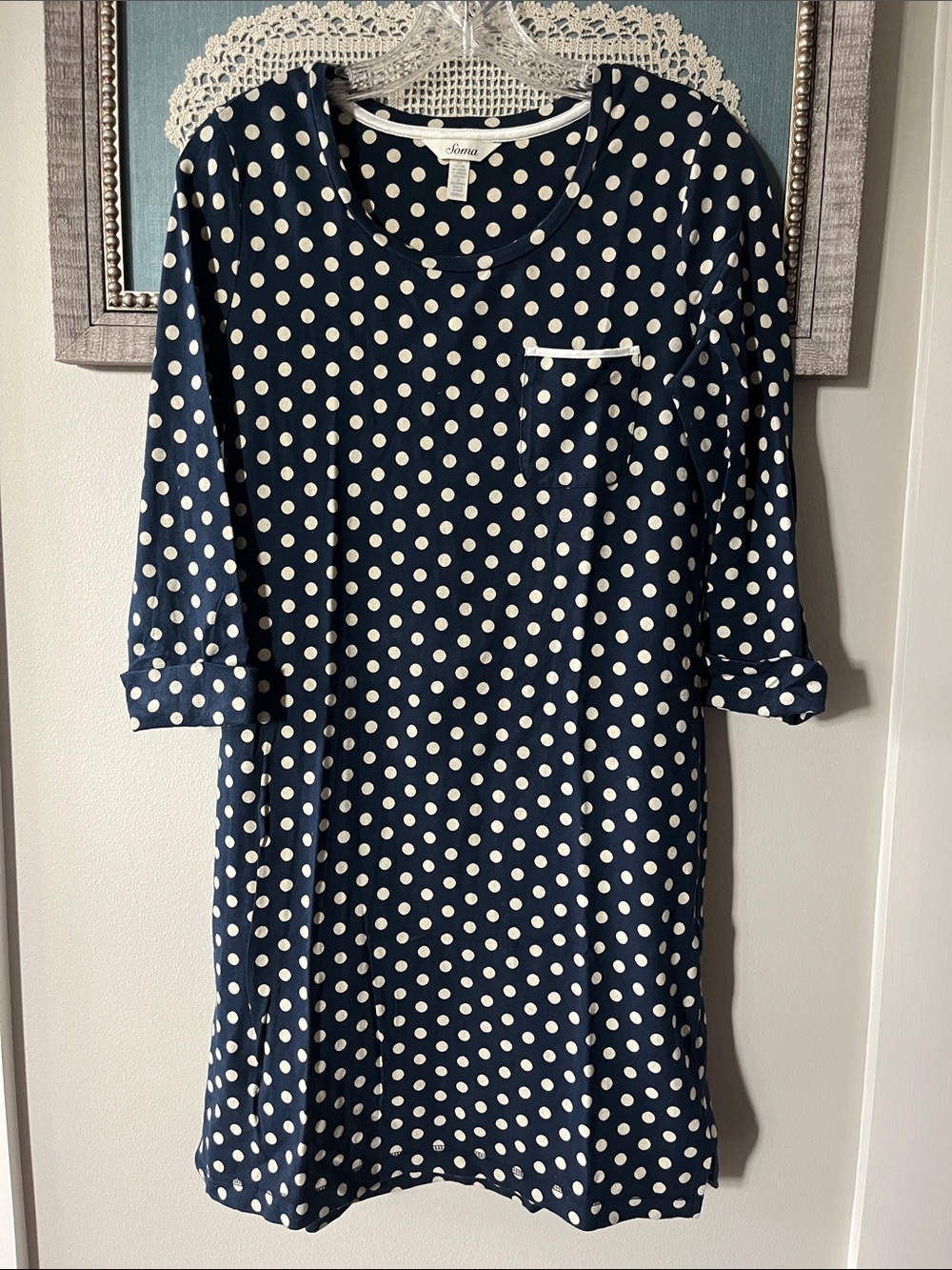 Sonoma Navy & White Polka Dot Long Sleeve Nightshirt